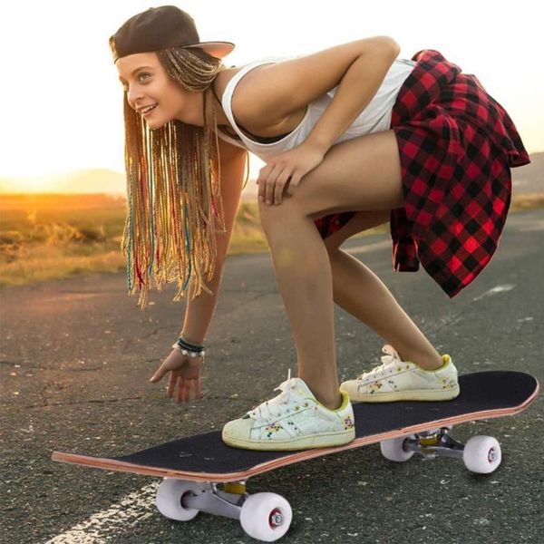 

skateboarding 79x20x8.5cm maple silent skateboard painted back panel fourwheeled double warped concave board seagull aluminum bracket pu sho