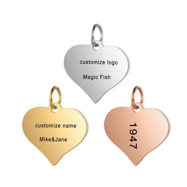 

customized charms for jewelry making gold stainless steel heart pendant engrave logo letter diy earring bracelet necklace lots, Bronze;silver