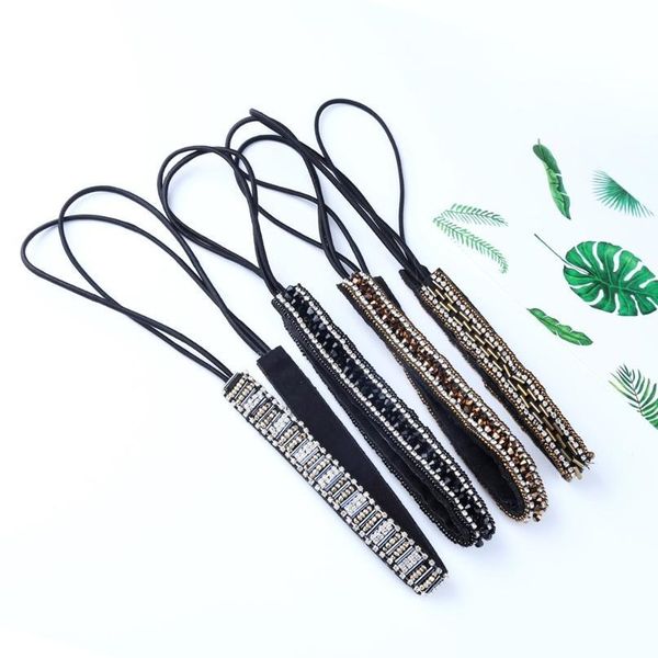 

luxury handmade crystal beaded headwear headbands for women bridal rhinestone thin elastic hair accessories costume de qylboa, Silver