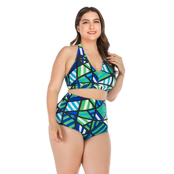 

women tankini printed halter high waist bikini swimwear lady wire padded bra plus size swimsuit women bikinis 2021