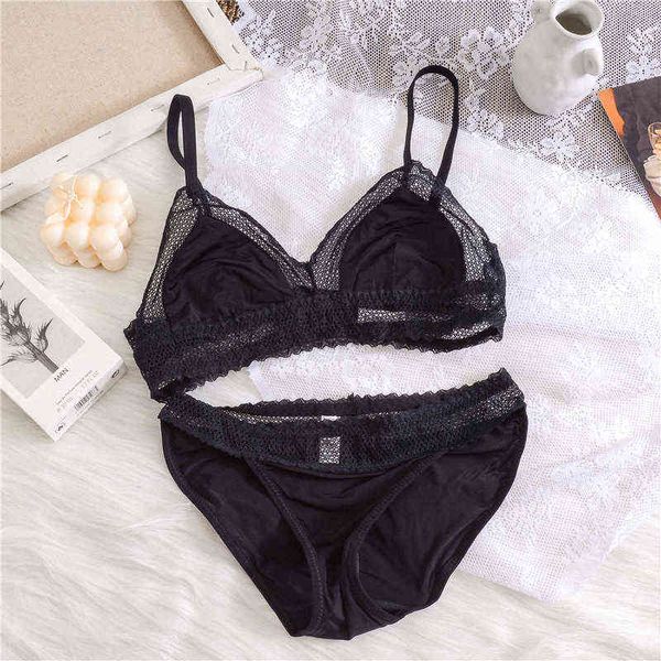 

nxy setcomfortable bralette no sponge wire soft triangle cup bra sets hollow mesh underwear set lace women lingerie 1127, Red;black