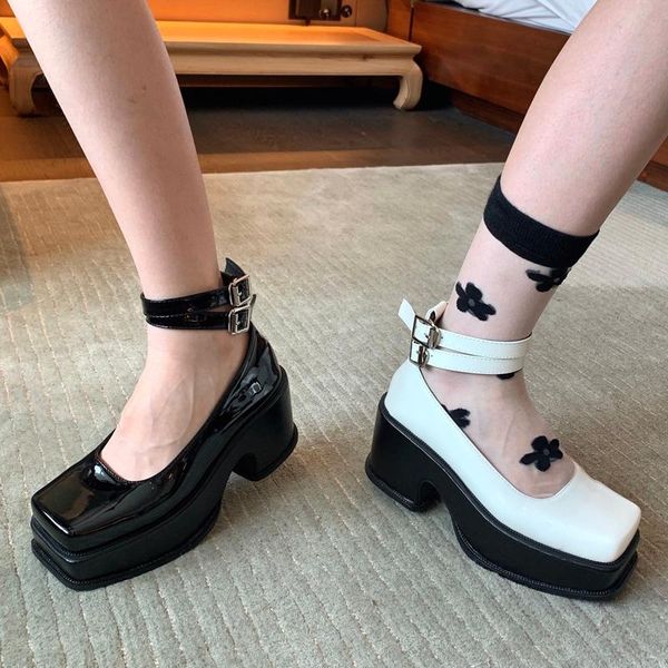 

dress shoes retro lolita harajuku square toe casual creepers fashion ladies pumps high heels black white platform