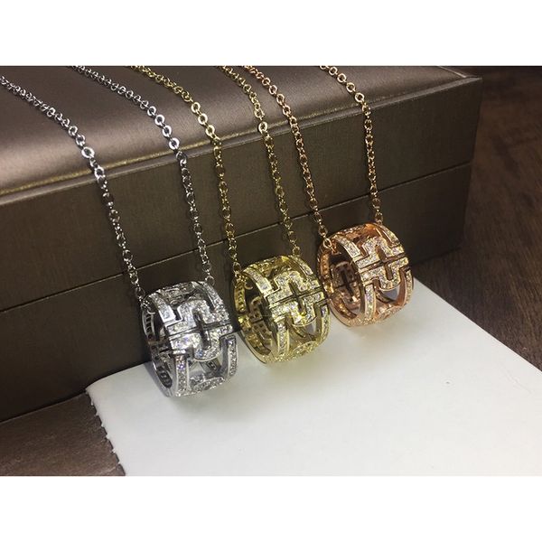 

2020 new ring type zircon gold necklace for women gold pendant for women fashion designer brand jewelry for women with box, Silver