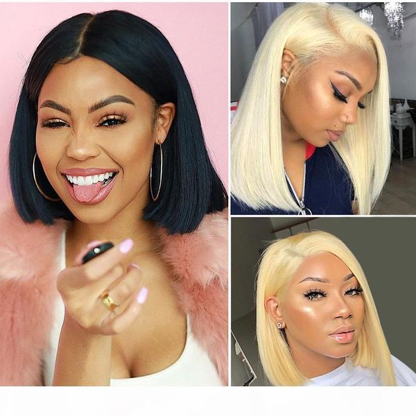

jyz bob human hair lace wigs blonde lace front wigs with baby hair 130% 150%density short lace wigs, Black;brown