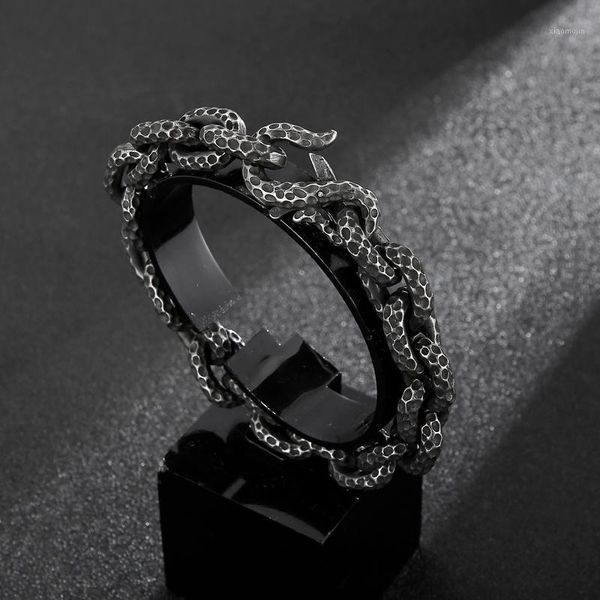 

charm bracelets retro black chain wrist for men stainless steel leopard texture easy-hook bangles male pulsera jewelry accessory 2021, Golden;silver