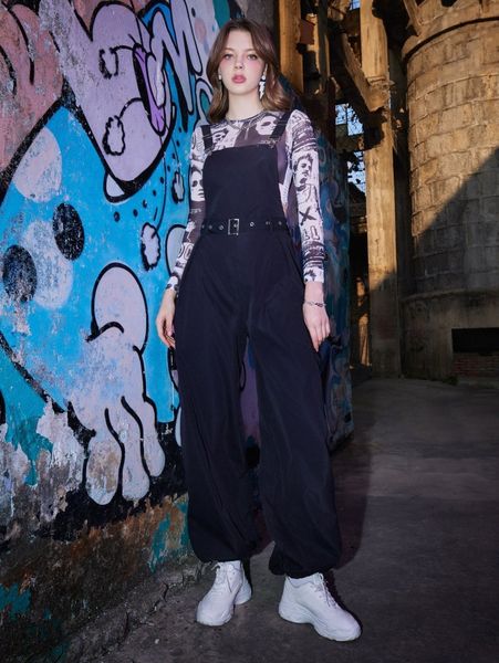

romwe solid belted overall jumpsuit g304#, White