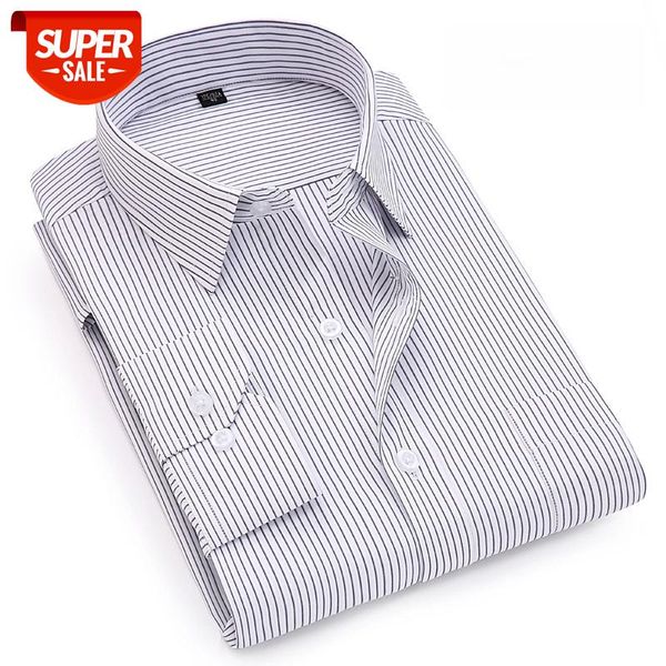 

plus size 7xl men's striped social shirts long sleeve turndown collar regular fit easy care pocket business male dress shirts #mg1r, White;black