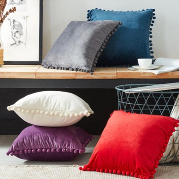 

cushion/decorative pillow soft velvet pillowcase cushion cover 45 * 45cm luxury square decorative and ball sofa bed car home
