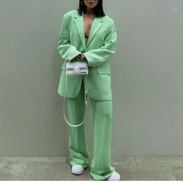 

women's two piece pants 2021 2 set suit blazer women elegant high fashion vintage chic lady woman outfit oversized suits, White