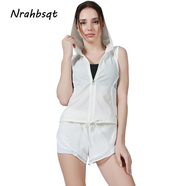 

nrahbsqt 2019 new solid color hollow zipper hooded and sports shorts women gym sets 2 piece yoga set for running ys153, White;red