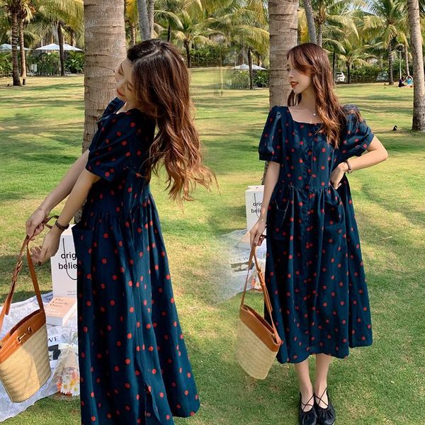 

maternity dresses summer korean fashion long dress elegant a line loose clothes for pregnant women slim waist pregnancy, White