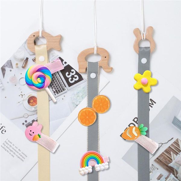 

hair accessories 1pcs cartoon animals hairpin storage belt wall hanging hairclips holder leather room decoration korean style strip ornament, Slivery;white
