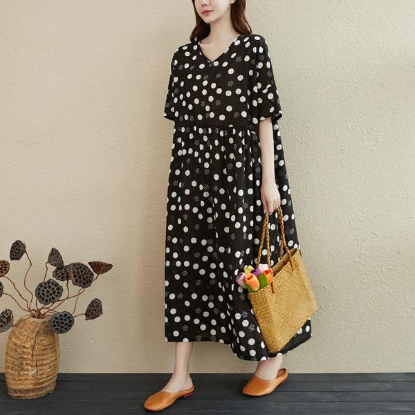 

maternity dresses 2021 summer women's cotton v-neck dress black white polka dot short sleeve plus size pregnancy empire