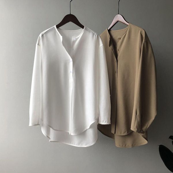 

women's blouses & shirts 2021 women loose style white fashion autumn long sleeve o-neck womens and blusas roupa feminina