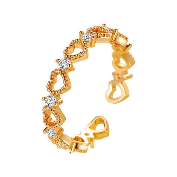 

wedding rings korean hollow heart-shaped for women cute love sweet gold silver color wide ring fashion jewelry gift, Slivery;golden