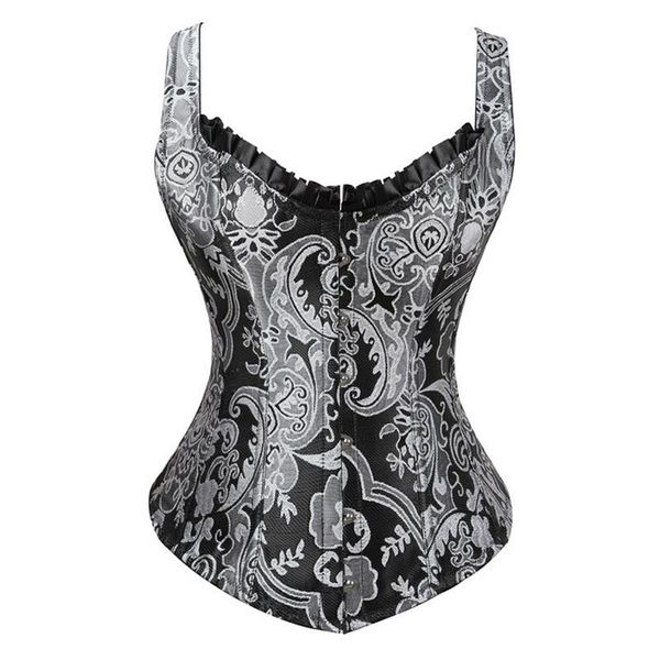 

women's shapers steel boned gothic corset woman vest straps jaquard bustier, Black;white