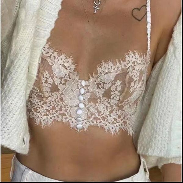 

zcsmll lace bra underwear 2021 autumn european and american street style silk eyelashes wrapped chest strap women, White