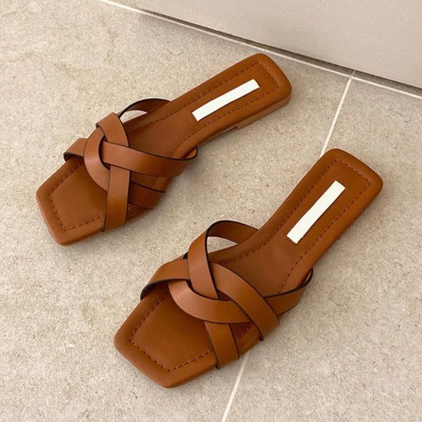 

slippers summer comfortable women outdoor casual flat fashion square head wear-resistant non-slip slides shoes womans sandals, Black