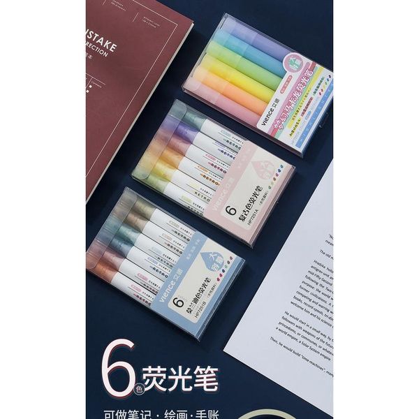 

6 colors/pack highlighters pens chisel tip highlighter morandi fluorescent marker set for student office c jlldty