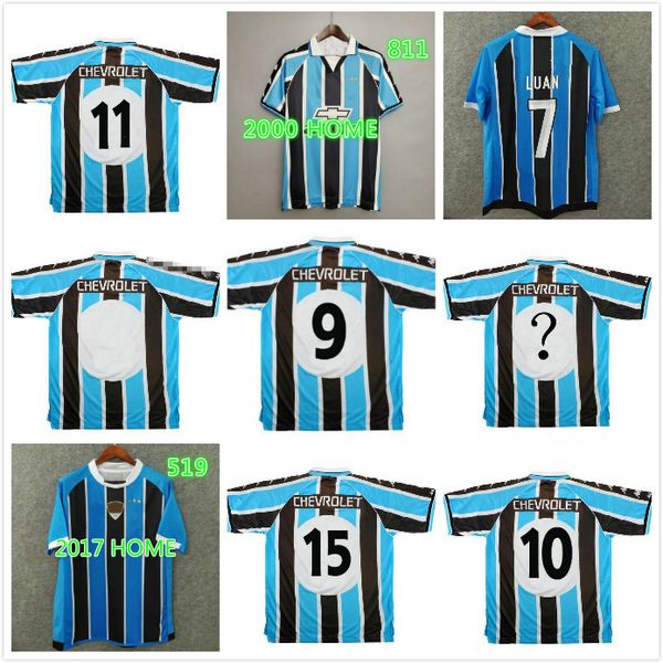 

2000 2001 retro gremio soccer jerseys custom any name number vintage 00 01 gremio home blue white football shirt camisetas de futbol, Black;yellow