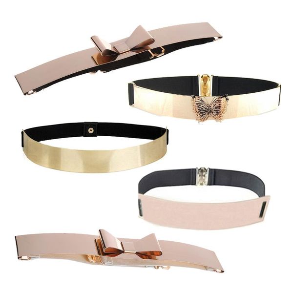 

belts women's mirror metal waist belt metallic 25*4cm, Black;brown