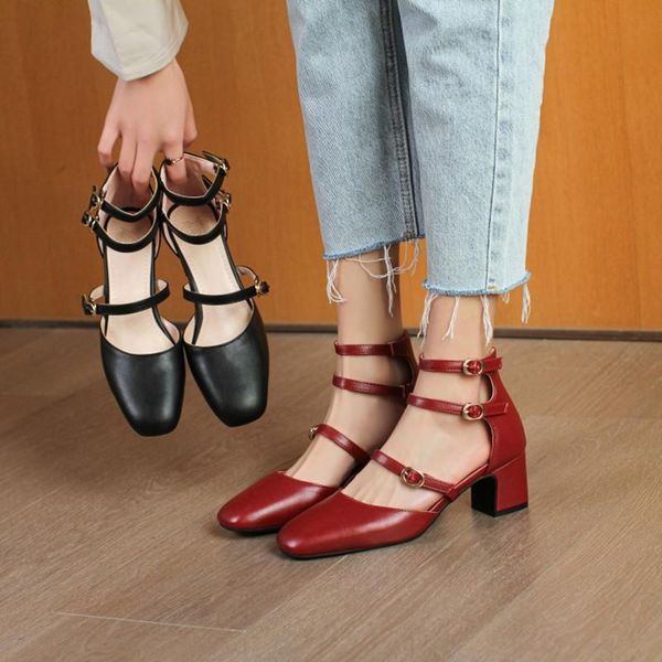 

dress shoes ochanmeb wholesale microfiber leather multi-buckled ankle strap gladiator pumps rome style spring summer women big size 43, Black