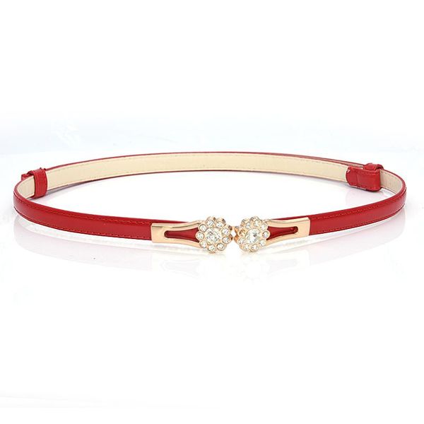 

belts summer women pu leather slim waist belt 3 color flower diamond ladies thin waistband apparel accessories, Black;brown