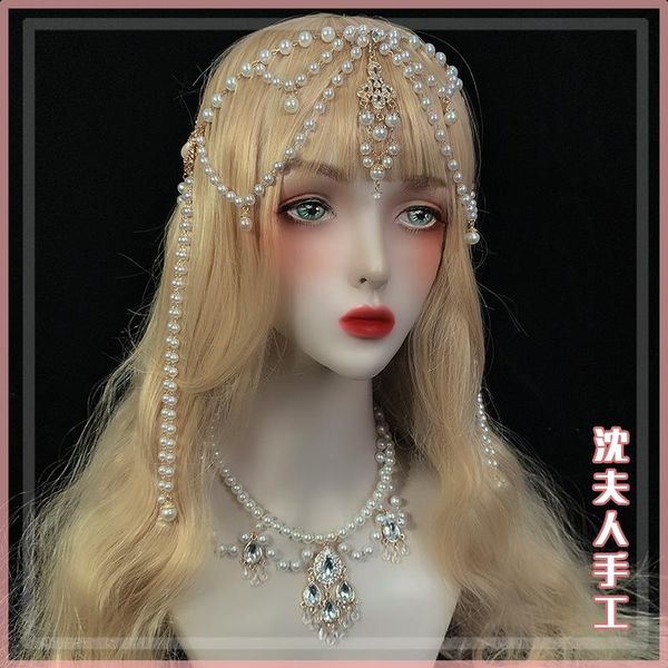 

party masks girl lolita hairpin kc princess wedding tea cosplay super all- gorgeous pearl head chain frontlet necklace headwear