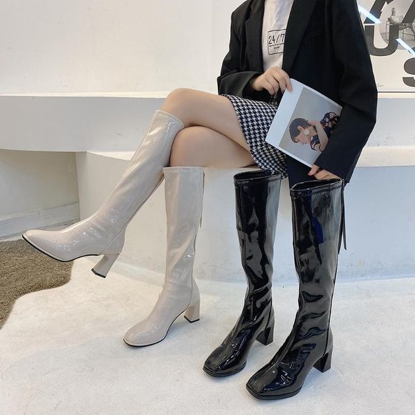 

boots winter lady shoes boots-women clogs platform luxury designer thigh high heels round toe zipper 2021 leather, Black