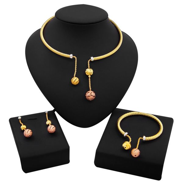 

yulaili fashion dubai gold jewelry sets charm pendant necklaces earrings bracelet for women wedding fine jewellery, Black