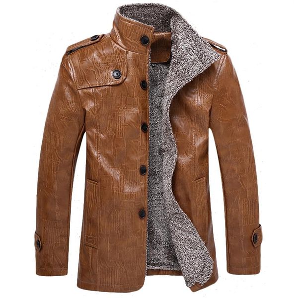 

men's fur & faux winter men pu leather motorcycle warm jackets jacket jaqueta de couro masculina coat, Black