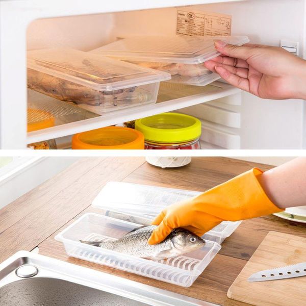 

storage bottles & jars multifunction kitchen refrigerator crisper drain box vegetables fruit food sealed keep fresh container