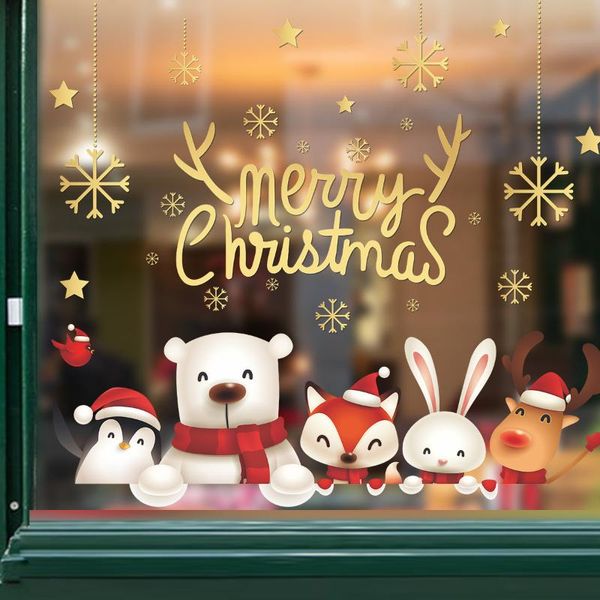 Adesivos de Parede Santa Claus Feliz Natal Vidro Windows Decalques Decoração Decoração de Casa Papel de Parede 2022 Ano