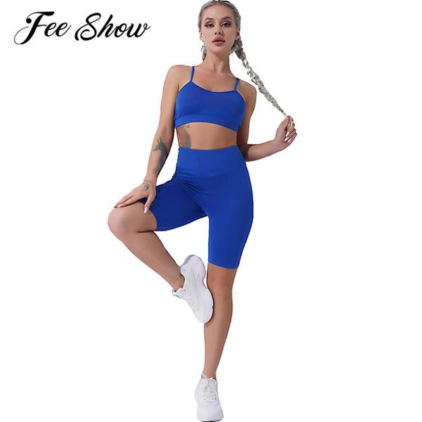 

yoga outfit women summer sets sports gym clothing stretchy fitness workout open back sport bra running shorts 2pcs set suits