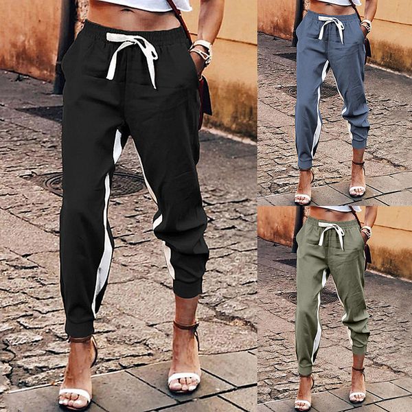 

women casual stitching sweatpants women high waist lace up jogger pant women gym sweatpant fashion korean trousers for female, Black;white