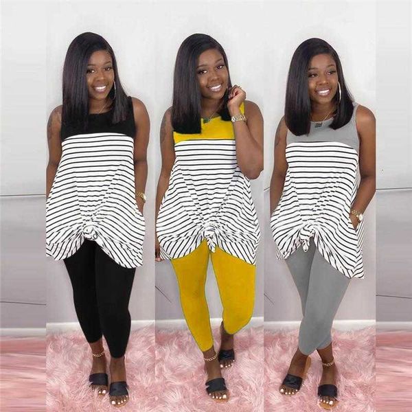 

women's two piece pants designer clothes loose sleeveless striped skinney trousers women summer outfits set womens l gtsw, White