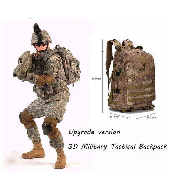 Saco tático militar 3D à prova d'água Mochila Molle Mochila 30L camuflagem Nylon Caminhadas Mochilas de acampamento Mochilas de viagem G220308