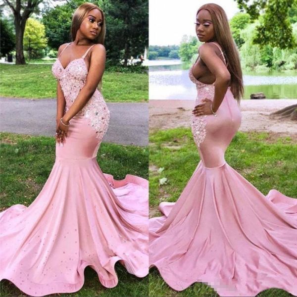 

party dresses prom dress 2021 pink sweetheart mermaid bare back appliques crystal with sweep train, White;black