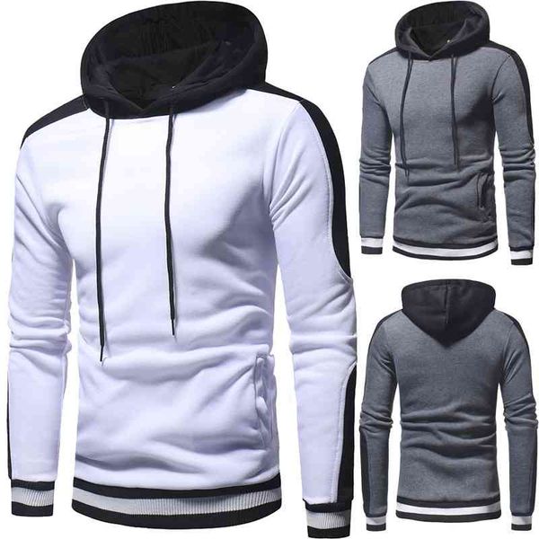 

men's hoodies & sweatshirts thread cuffs slim fit solid color casual hooded pullover sweater 5258, Black
