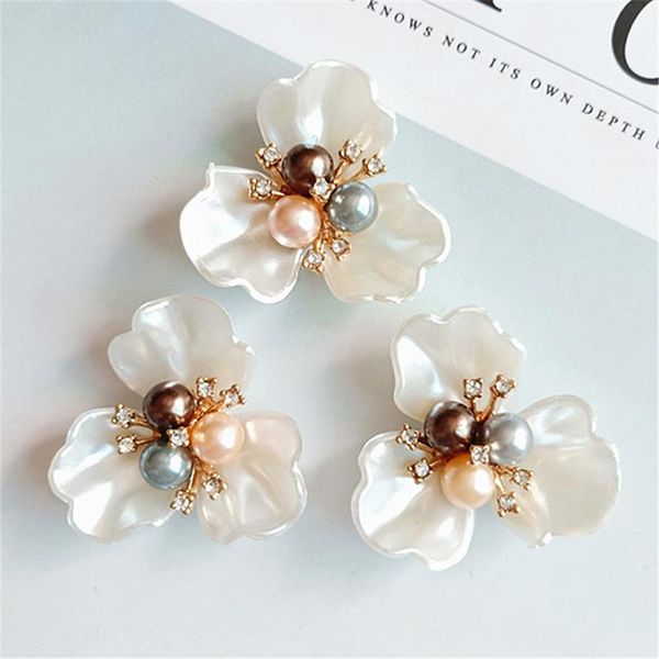 

button 10pcs/pack 35mm alloy rhinestone buttons pearl flower heart bride bouquet diy hair accessories headdress brooch jewelry, Blike;white