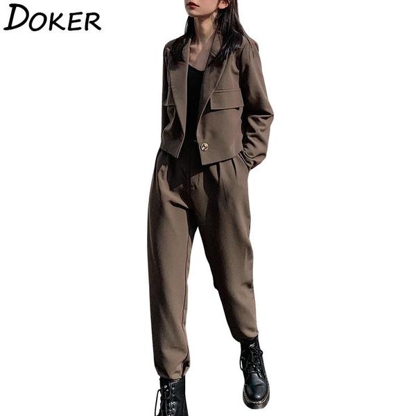 

women's two piece pants women set trousers elegant clorhes autumn winter fashion casual work short jacket suit 2 and, White