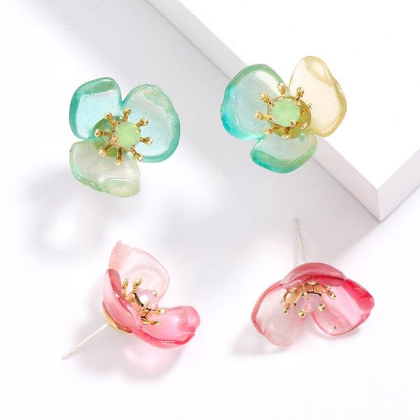 

stud find me simple resin flower earrings women cute color small summer fashion jewelry accessories, Golden;silver