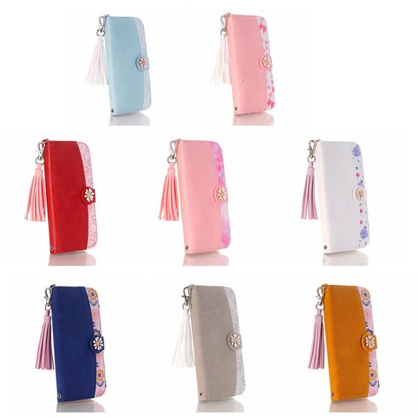 

cases cell phone sets suitable for iphone 11 promax splicing color contrast flower mobile leather case oilflower wallet insert card protecti