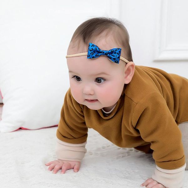 

hair accessories 1pcs print leopard bow nylon headband for baby girls fashion leather cute headwear hairbands birthday gifts, Slivery;white
