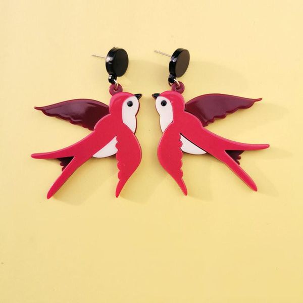 

dangle & chandelier ziccowong selling acrylic red bird drop earring for women girl flying animal eardrop cute gift, Silver