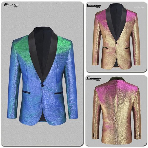 

men's suits & blazers shiny blazer mens suit jacket slim fit costume plus size wedding business party male presenter singers tuxedo blu, White;black