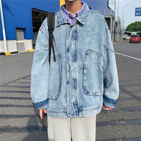 

2021 new autumn korean men's fashion casual retro denim jackets mens streetwear wild loose hip-hop bomber jacket men m-2xl 2bcp, Black;brown