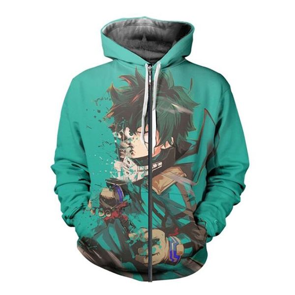 

wholesale womens/mens my hero academia 3d print hooded sweatshirts halloween funny backwoods pattern zipper hoodies a06, Gray
