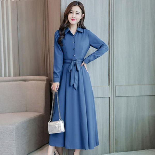

casual dresses muje long-sleeved spring autumn temperament slim cotton linen ladies vestidos long a-line dress solid color lace l2, Black;gray