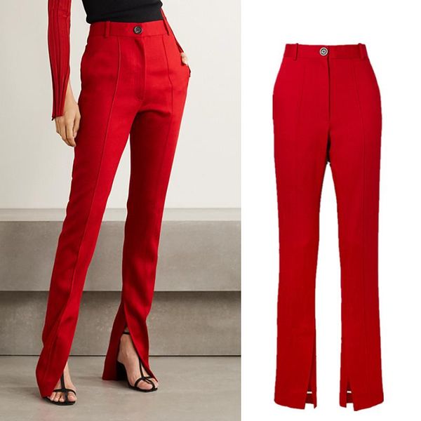 

women's pants & capris high waist floor length trousers european high-quality was thin slim split hollow cut design straight f1359, Black;white